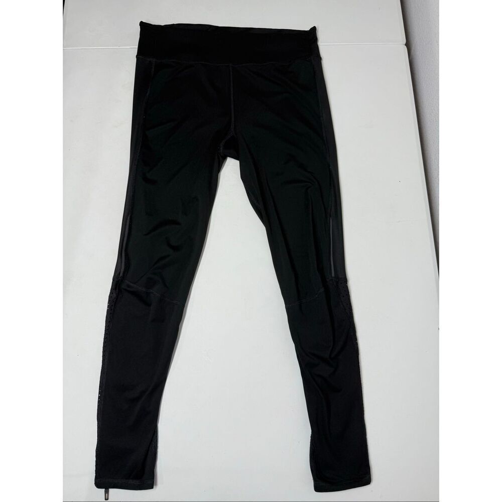 Adidas Women’s Black Laser-cut perforations Trim Zipper Leggings Size M